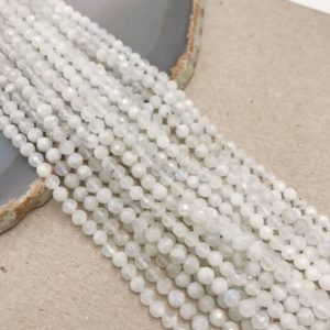 Shop Faceted Gemstone Beads! White Rainbow Moonstone Faceted Round Beads Size 2mm 3mm 3.5mm 4mm 15.5" Strand | Natural genuine faceted Gemstone beads for beading and jewelry making.  #jewelry #beads #beadedjewelry #diyjewelry #jewelrymaking #beadstore #beading #affiliate #ad