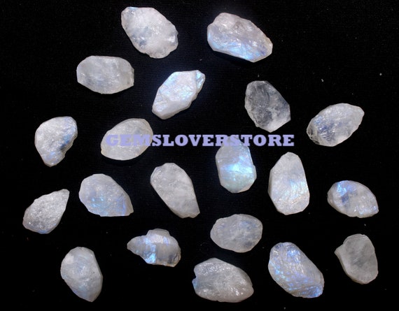 10 Pieces Rare Moonstone Rough Size 16-20 Mm, Natural Rainbow Moonstone Flashy Raw , White Moonstone Rough Gemstone Flashy Rainbow Fire Raw