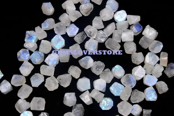 50 Piece Top Quality Raw Size 6-8 Mm Moonstone Rough, Natural Rainbow Moonstone, Rough Shape Rocks And Minerals Untreated Rainbow Moonstone