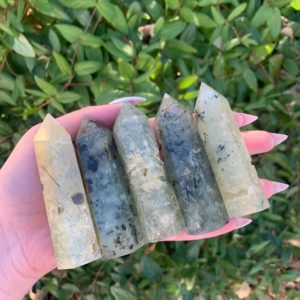 Shop Prehnite Stones & Crystals! Rare High Quality Epidote in Prehnite Point Tower Wand (Qty: 1) (Lot 1) | Natural genuine stones & crystals in various shapes & sizes. Buy raw cut, tumbled, or polished gemstones for making jewelry or crystal healing energy vibration raising reiki stones. #crystals #gemstones #crystalhealing #crystalsandgemstones #energyhealing #affiliate #ad
