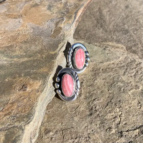 Rhodochrosite Earrings /  Rhodochrosite Stud Earrings / Pink Stud Earrings / Navajo Rhodochrosite Earrings