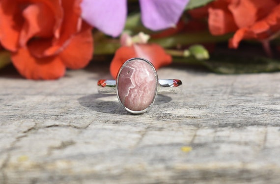 Simple Rhodochrosite Ring, Natural Stone Ring, Red Stone Ring, Engagement Ring, Promise Ring, Propose Ring, Gift Silver Ring, Christmas Gift