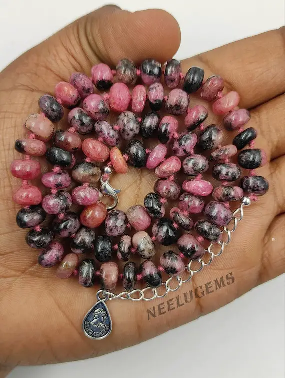 Hand Knotted Rhodonite Necklace,rhodonite Bead Necklace,rhodonite Knotted Necklace,natural Bead Necklace,rhodonite Necklace,handmade Mala