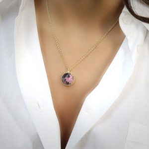 Shop Rhodonite Pendants! Deep Rhodonite Pendant  · Gold Gemstone Necklace · Semiprecious Necklace · Gifts For Mom · Pink Natural Gem Necklace | Natural genuine Rhodonite pendants. Buy crystal jewelry, handmade handcrafted artisan jewelry for women.  Unique handmade gift ideas. #jewelry #beadedpendants #beadedjewelry #gift #shopping #handmadejewelry #fashion #style #product #pendants #affiliate #ad