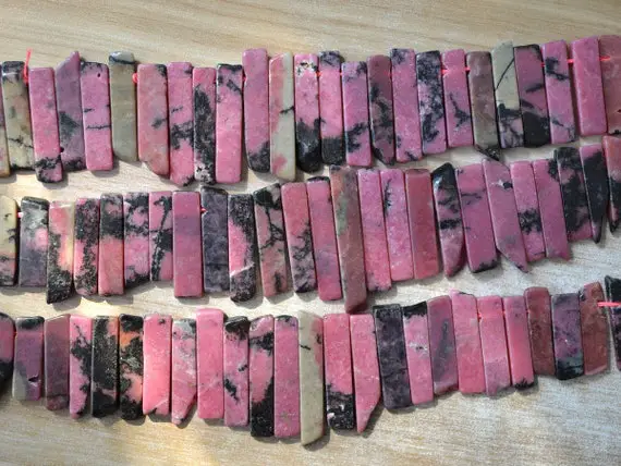 Natural Rhodonite Slice Point Beads Rhodonite Slab Beads Top Drilled Beads Diy Pendant Necklace Jewelry Bulk Wholesale