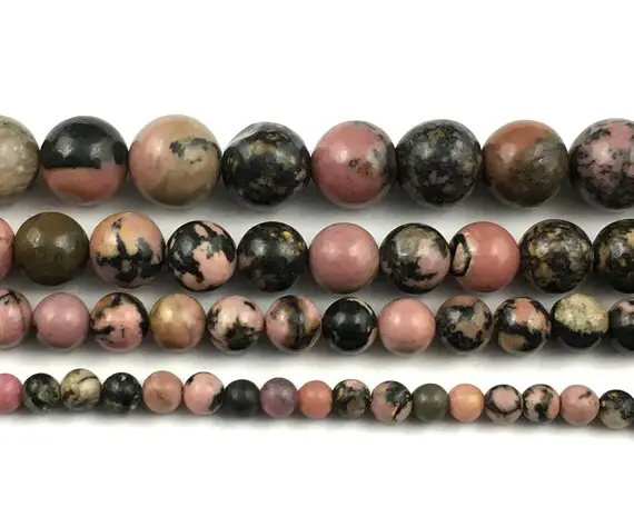 Black Rhodonite Stone Beads, Natural Gemstone Beads, Round Beads 4mm 6mm 8mm 10mm 12mm 15''