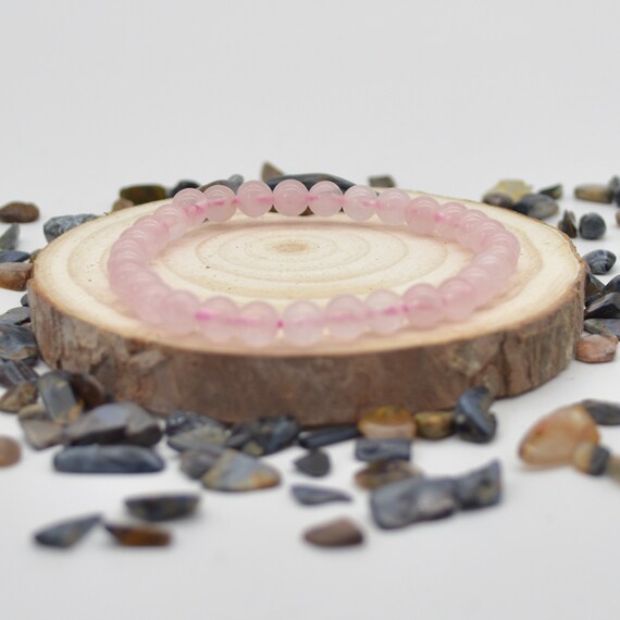 Natural Madagascar Rose Quartz Semi-precious Gemstone Round Beads Sample Strand / Bracelet - 6mm Or 8mm Sizes, 7.5"