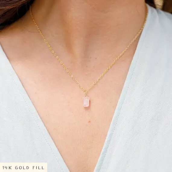 Mini Rose Quartz Double Terminated Crystal Point Pendant Necklace By Handmade Genuine Gemstone Jewellery Brand Luna Tide