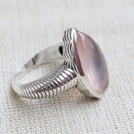 Rose Quartz Ring, Natural Love Stone, Valentine Gift Idea, Stackable Ring, Anniversary Gift, Sterling Silver Ring, Boho Ring, Quartz Jewelry