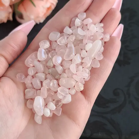 Small Tumbled Rose Quartz 5-10 Mm Crystal Chips, Choose Bag Size, Undrilled Mini Gemstones For Jewelry Or Crystal Grids