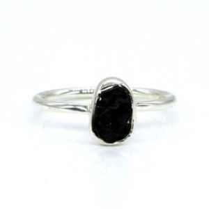 Shop Shungite Rings! 925 Sterling Silver Rough Shungite Ring Fashionable Middle Finger Silver Raw Shungite Ring (Stone Size 4.5*6.5 mm Approx) | Natural genuine Shungite rings, simple unique handcrafted gemstone rings. #rings #jewelry #shopping #gift #handmade #fashion #style #affiliate #ad