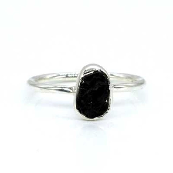 Rough Shungite Ring August Birthstone Rings Genuine Raw Shungite Ring 925 Sterling Silver Stackable Bezel Ring (stone Size 4.5*6.5 Mm)