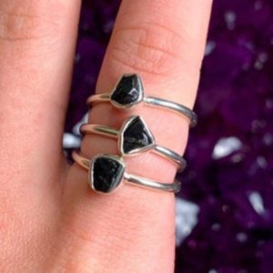 Shop Shungite Rings! Rough Shungite Sterling Silver Ring, Stackable Ring, Rough Crystal Jewelry, Root Chakra, Rough Stone Ring, Protection Stone, Grounding Stone | Natural genuine Shungite rings, simple unique handcrafted gemstone rings. #rings #jewelry #shopping #gift #handmade #fashion #style #affiliate #ad