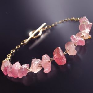 Rough, Uncut Pink Sapphire Bracelet | Natural genuine Pink Sapphire bracelets. Buy crystal jewelry, handmade handcrafted artisan jewelry for women.  Unique handmade gift ideas. #jewelry #beadedbracelets #beadedjewelry #gift #shopping #handmadejewelry #fashion #style #product #bracelets #affiliate #ad