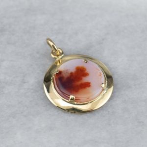 Shop Dendritic Agate Jewelry! Round Dendritic Agate Pendant, Gold Banda River Agate, Shazar Stone, Agate Jewelry, Layering Pendant, Birthday Gift Z8UVUW5R | Natural genuine Dendritic Agate jewelry. Buy crystal jewelry, handmade handcrafted artisan jewelry for women.  Unique handmade gift ideas. #jewelry #beadedjewelry #beadedjewelry #gift #shopping #handmadejewelry #fashion #style #product #jewelry #affiliate #ad