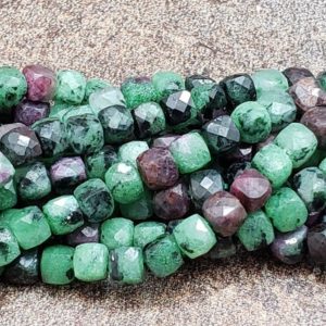 Shop Ruby Zoisite Faceted Beads! 4mm Ruby Zoisite 3D Faceted Cubes, 15 inch | Natural genuine faceted Ruby Zoisite beads for beading and jewelry making.  #jewelry #beads #beadedjewelry #diyjewelry #jewelrymaking #beadstore #beading #affiliate #ad