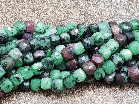 4mm Ruby Zoisite 3d Faceted Cubes, 15 Inch