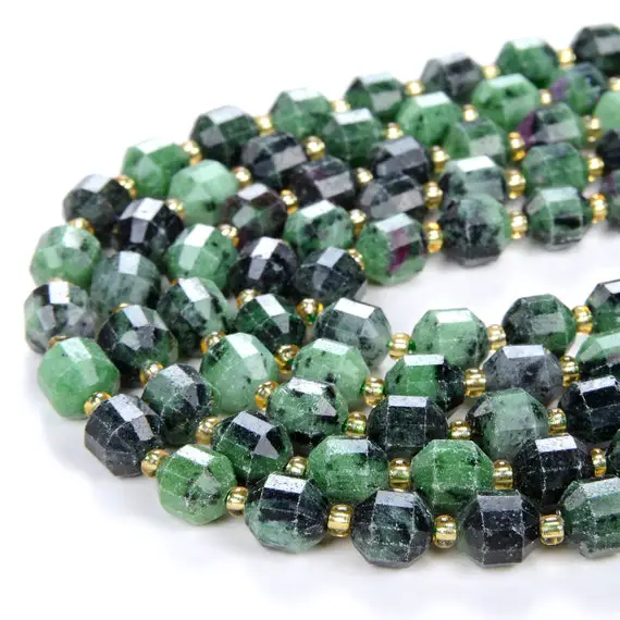 8mm Natural Ruby Zoisite Gemstone Grade Aa Faceted Prism Double Point Cut Loose Beads (d36)