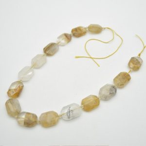 Shop Rutilated Quartz Faceted Beads! High Quality Grade A Natural Yellow Rutilated Quartz Semi-precious Gemstone Faceted Cross Drilled Rectangle Pendant / Beads – 15" | Natural genuine faceted Rutilated Quartz beads for beading and jewelry making.  #jewelry #beads #beadedjewelry #diyjewelry #jewelrymaking #beadstore #beading #affiliate #ad
