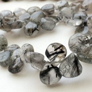Shop Rutilated Quartz Bead Shapes! 7-11mm Black Rutilated Quartz Plain Heart Beads, Rutile Quartz Briolettes, 4 Inch Black Rutile Quartz Plain Heart For Jewelry – KRS280 | Natural genuine other-shape Rutilated Quartz beads for beading and jewelry making.  #jewelry #beads #beadedjewelry #diyjewelry #jewelrymaking #beadstore #beading #affiliate #ad