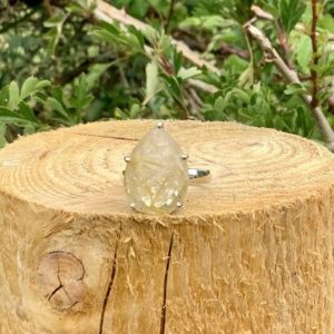 Shop Rutilated Quartz Rings! Golden Rutile Quartz Teardrop Silver Ring, Womens Large Gemstone Silver Statement Ring | Natural genuine Rutilated Quartz rings, simple unique handcrafted gemstone rings. #rings #jewelry #shopping #gift #handmade #fashion #style #affiliate #ad