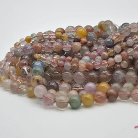Natural Mixed Rutilated Quartz Semi-precious Gemstone Round Beads - 6mm, 8mm, 10mm Sizes - 15" Strand
