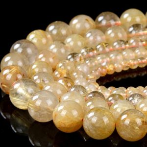 Shop Rutilated Quartz Round Beads! Natural Golden Rutilated Quartz Gemstone Grade AA Round 4MM 5MM 6MM 7MM 8MM 9MM 10MM 11MM 12MM 13MM Loose Beads (D256 D257) | Natural genuine round Rutilated Quartz beads for beading and jewelry making.  #jewelry #beads #beadedjewelry #diyjewelry #jewelrymaking #beadstore #beading #affiliate #ad