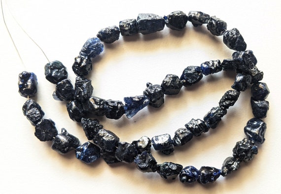 8-11mm Blue Sapphire Rough, Drilled Raw Sapphire Gemstone, 16 Inches, 48 Pcs Natural Blue Sapphire Stones, Loose Raw Blue Sapphire - Pdg333