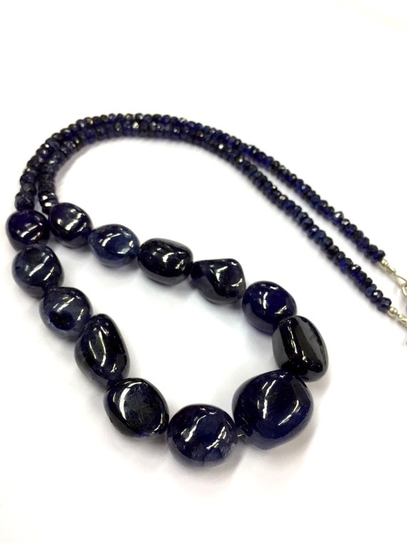 Extremely Beautiful~~natural Blue Sapphire Beads Necklace Sapphire Gemstone Necklace Smooth Nuggets Beads Latest New Design Necklace.