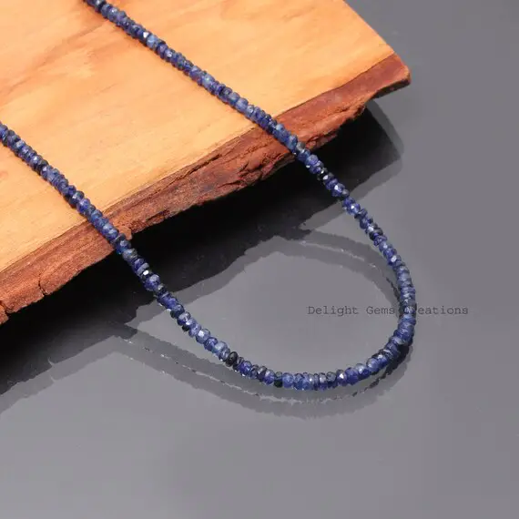 Aaa++ Blue Sapphire Beaded Necklace-4mm-4.5mm Faceted Rondelle Gemstone Necklace-precious Stone Jewelry-bridesmaid Gifts-gifts For Her/him