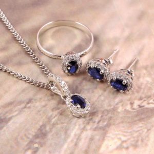 Shop Sapphire Pendants! Blue Sapphire Ring Earrings Pendant Necklace, Delicate Statement Jewelry Set, Halo Cluster Jewelry,  925 Sterling Silver, Gift Her Women Mom | Natural genuine Sapphire pendants. Buy crystal jewelry, handmade handcrafted artisan jewelry for women.  Unique handmade gift ideas. #jewelry #beadedpendants #beadedjewelry #gift #shopping #handmadejewelry #fashion #style #product #pendants #affiliate #ad