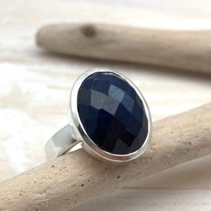 Blue Sapphire Ring size 8 // 925 Sterling Silver // Facetted Cushion Cut Blue Sapphire // Sapphire Ring // Sapphire Statement Ring | Natural genuine Gemstone rings, simple unique handcrafted gemstone rings. #rings #jewelry #shopping #gift #handmade #fashion #style #affiliate #ad