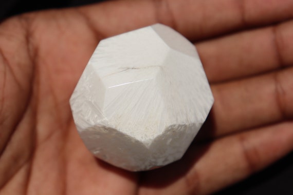 Scolecite 19 Sided Polished Stone  , Crystal Polished Stone  Scolecite Stone Crystal Stone Scolecite Cube Stone Spiritual Visions, Scolecite