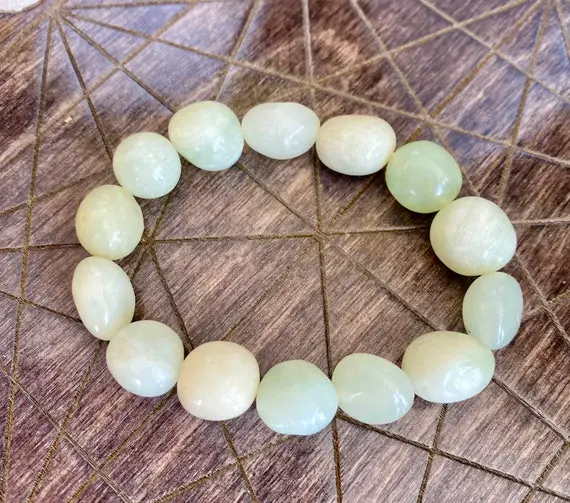 Lemon Serpentine New Jade Tumbled Nugget Bracelet | Crystal Jewelry Handmade