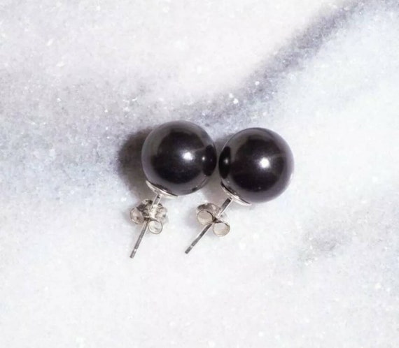Shungite And 925 Silver  Earrings, 10 Mm Spheres, 4g 5g Emf Protection