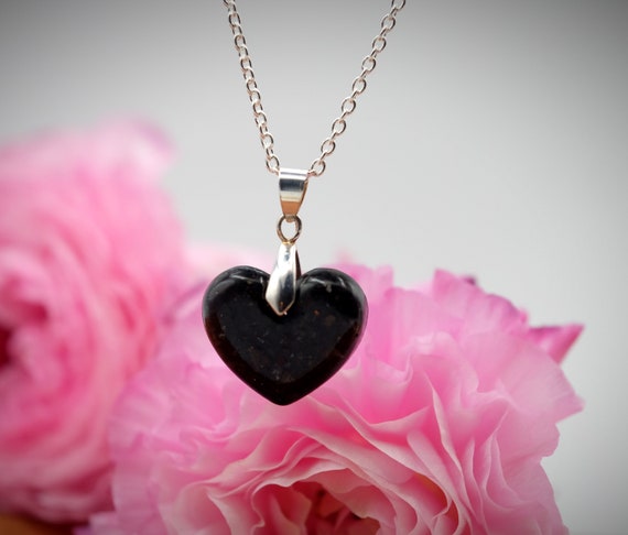 Elite Noble Shungite Gold Plated Or 925 Sterling Silver Filled Bail 20mm Puffy Heart Handmade Orgonite Charm Necklace Sterling Silver Chain