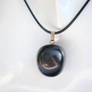 Shungite EMF Protection 0.75in. Tumble Pebble Pendant with Optional 925 Italy Sterling Silver or Black Cord Necklace | Natural genuine Array jewelry. Buy crystal jewelry, handmade handcrafted artisan jewelry for women.  Unique handmade gift ideas. #jewelry #beadedjewelry #beadedjewelry #gift #shopping #handmadejewelry #fashion #style #product #jewelry #affiliate #ad