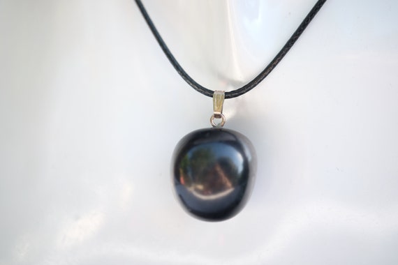 Shungite 0.75'' Tumble Pebble Pendant With Optional 925 Italy Sterling Silver Or Black Cord Necklace