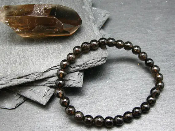 Smoky Quartz Genuine Bracelet ~ 7 Inches  ~ 6mm Facetted Beads