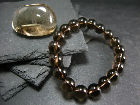 Smoky Quartz Genuine Bracelet ~ 7 Inches  ~ 10mm Round Beads