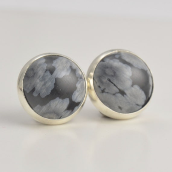 Snowflake Obsidian 10mm Sterling Silver Stud Earrings
