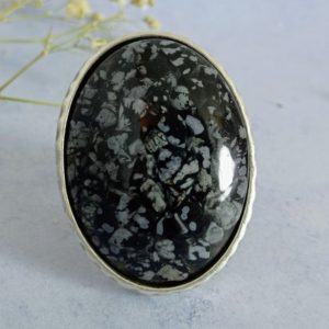 Shop Snowflake Obsidian Rings! Obsidian ring for women, large oval Snowflake Obsidian antique silver cabochon ring | Natural genuine Snowflake Obsidian rings, simple unique handcrafted gemstone rings. #rings #jewelry #shopping #gift #handmade #fashion #style #affiliate #ad