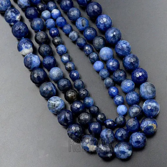 Natural Faceted Blue Sodalite Beads, 4mm 6mm 8mm Sodalite Beads, Round Jewelry Gemstone Stone Beads 15''5 St For Jewelry Making And Beading