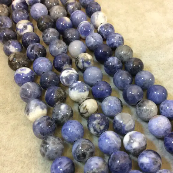 10mm Natural Mixed Sodalite Smooth Finish Round/ball Shaped Beads With 2.5mm Holes - 7.75" Strand (approx. 20 Beads) - Large Hole Beads
