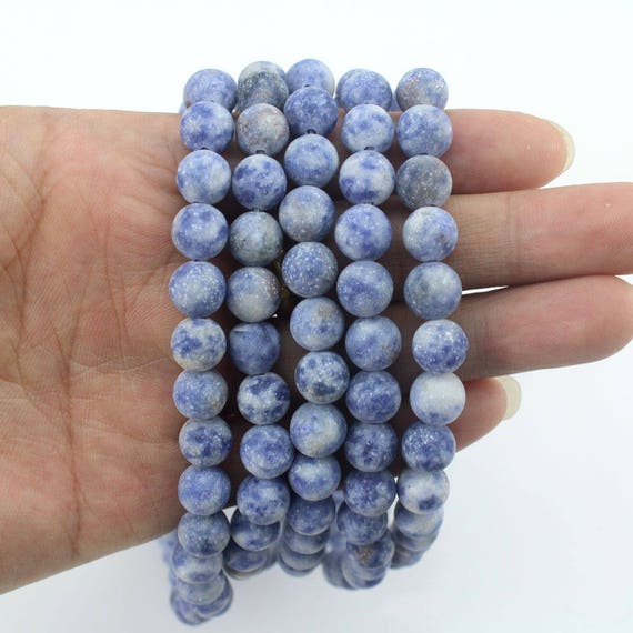 Matte White Blue Dots Stone, Mixed Color Spot Gemstone Beads, Frosted Beads, Loose Round Semi Precious Gemstone Beads, Full Strand----ms0025