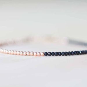 Shop Spinel Bracelets! Black Spinel Bracelet, Sterling Silver or Rose Gold Filled, Delicate Black Gemstone Skinny Stacking Bracelet, Tiny Faceted Beads Jewelry | Natural genuine Spinel bracelets. Buy crystal jewelry, handmade handcrafted artisan jewelry for women.  Unique handmade gift ideas. #jewelry #beadedbracelets #beadedjewelry #gift #shopping #handmadejewelry #fashion #style #product #bracelets #affiliate #ad