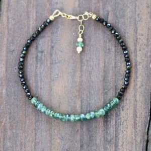 Shop Spinel Bracelets! Natural Black Spinel Green Aquamarine Bracelet 14k Gold Filled , March Birthstone | Natural genuine Spinel bracelets. Buy crystal jewelry, handmade handcrafted artisan jewelry for women.  Unique handmade gift ideas. #jewelry #beadedbracelets #beadedjewelry #gift #shopping #handmadejewelry #fashion #style #product #bracelets #affiliate #ad