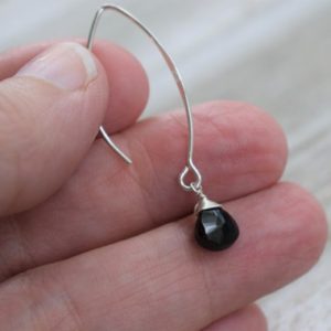Shop Spinel Earrings! Wire Wrapped Black Spinel Earrings – Large Marquis Drop Earrings – Sterling Silver – AAA Quality Natural Faceted Gemstone | Natural genuine Spinel earrings. Buy crystal jewelry, handmade handcrafted artisan jewelry for women.  Unique handmade gift ideas. #jewelry #beadedearrings #beadedjewelry #gift #shopping #handmadejewelry #fashion #style #product #earrings #affiliate #ad