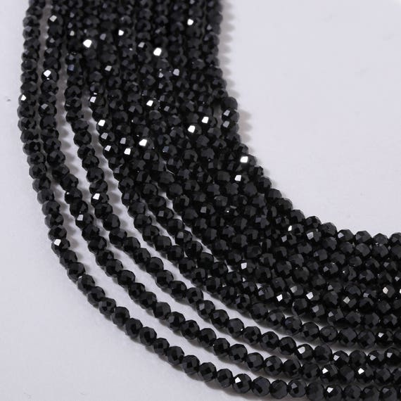 Natural Black Spinel Beads, Faceted 3 Mm Round Shape Beads, Spinel Gemstone Strand, Loose Beaded Jewelry Making Beads