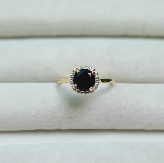 Black Spinel Halo Ring, 925 Sterling Silver Ring, Natural Black Spinel Silver Ring, Round Cut Black Spinel Ring, August Birthstone Ring